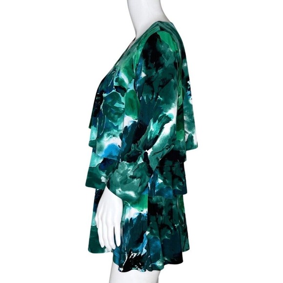 Susan Graver Shirt Womens Small Blue Green Layered Ruffle Blouse Colorful Casual - Picture 3 of 8